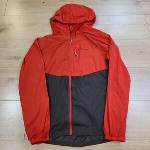 Flylow Jacket Mens Small Red Gray Hooded Windbreaker Full Zip Lightweight Hiking